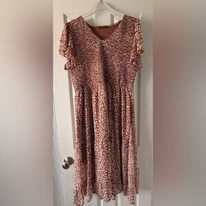 Smocked Rust Leopard Print Midi Dress